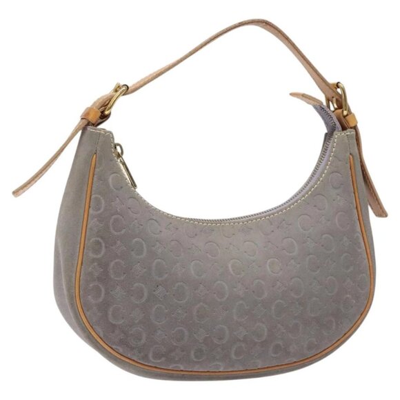 CELINE C Macadam Canvas Hand Bag Suede Leather Purple Gold - Picture 1 of 15